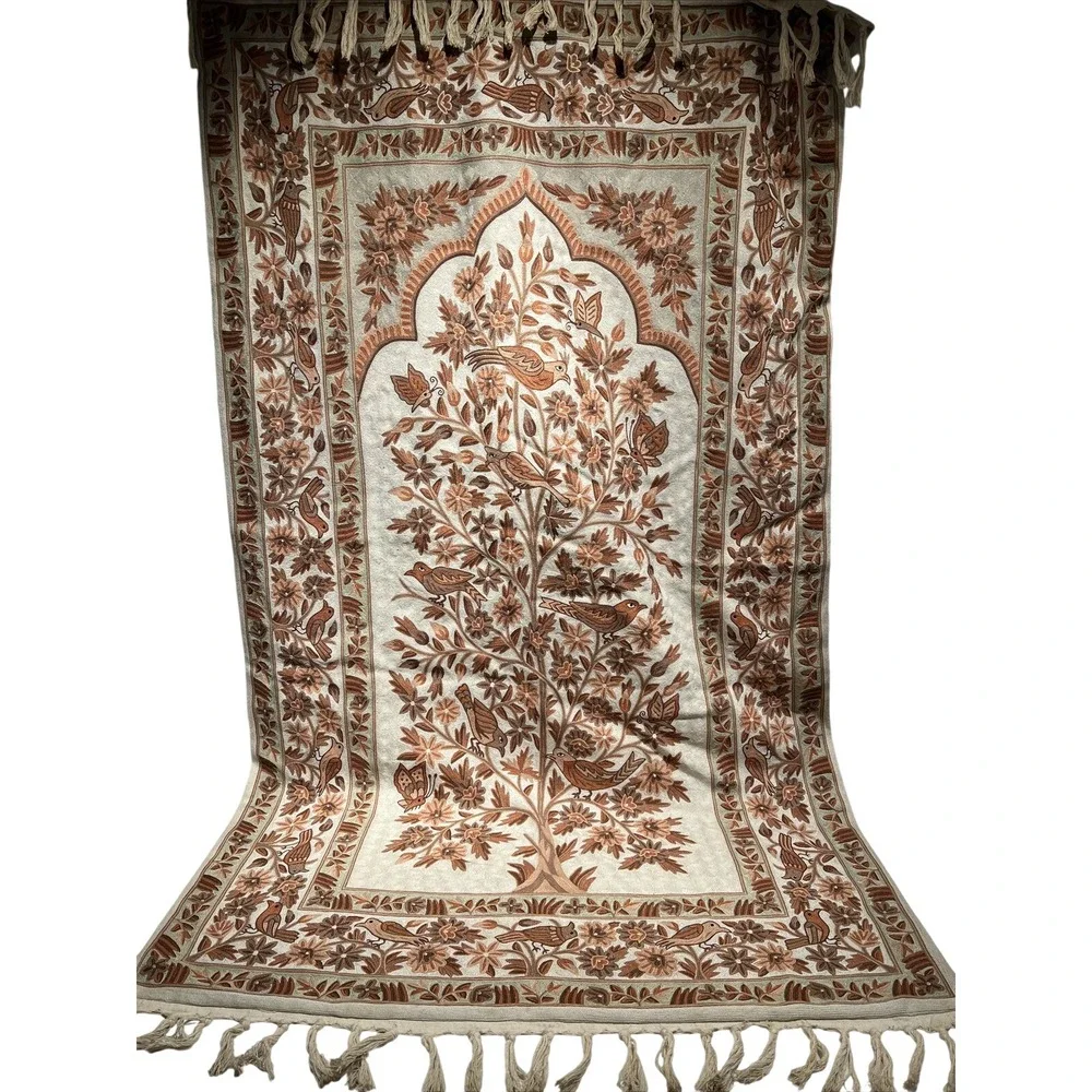 Handmade Crewel‎ Embroidered Tree of Life rug carpet Bird Floral Tapestry 36x56
